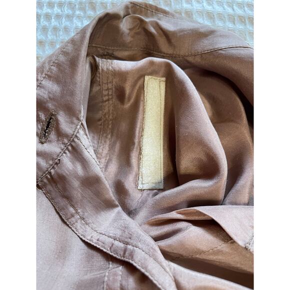 VTG Marnie West 100% Silk Button Up Tan/ Brown Minimalist Blouse Large - Picture 10 of 12